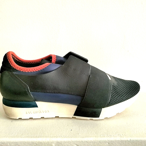 Balenciaga Women Shoes Race Runners Leather Size 39 9 Black Blue Sneakers - Picture 12 of 12